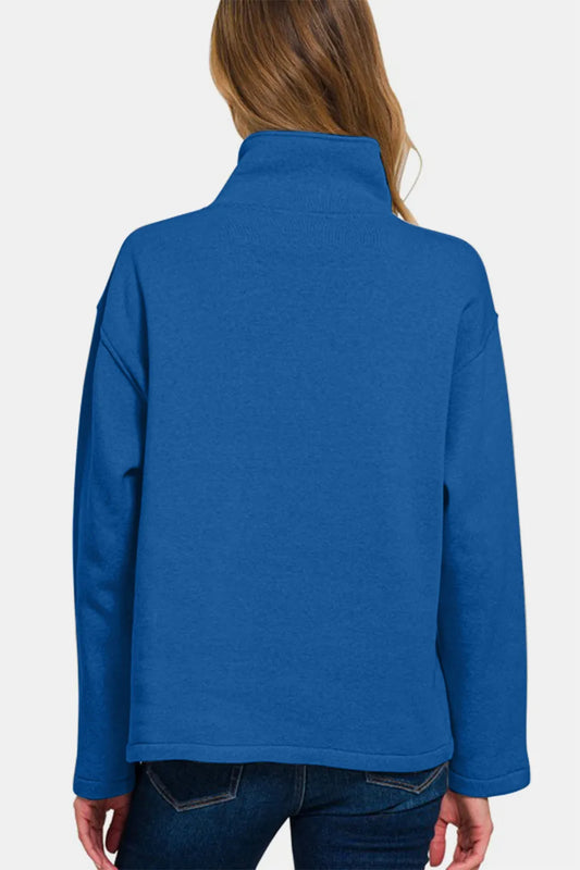 Image of Zenana Turtleneck Half Snap Fleece Sweatshirt | Queeble.shop