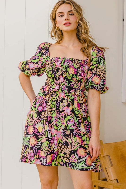 Image of ODDI Full Size Floral Tie-Back Mini Dress | Queeble.shop