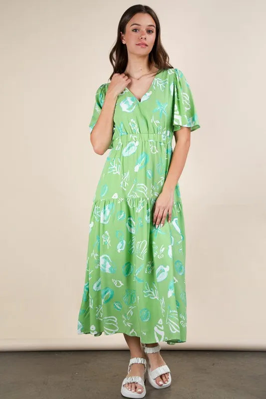 Image of VERY J Printed V-Neck Resort Midi Dress | Queeble.shop