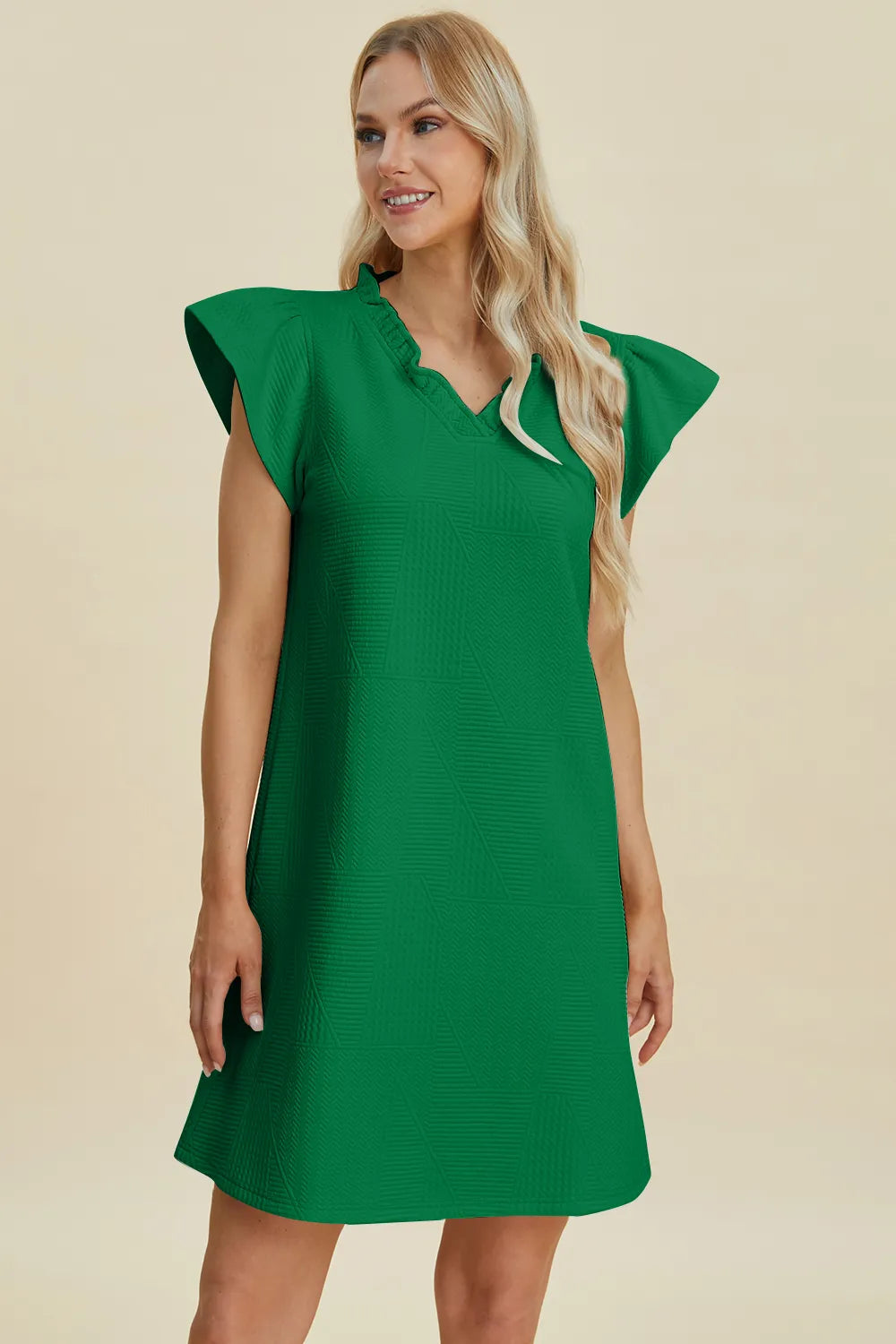 Image of Double Take Full Size Ruffled V-Neck Cap Sleeve Dress | Queeble.shop