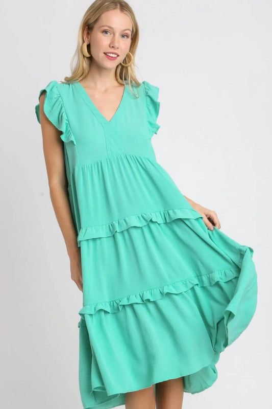 Image of Umgee Full Size Ruffle Tiered Cap Sleeve Midi Dress Plus Size | Queeble.shop