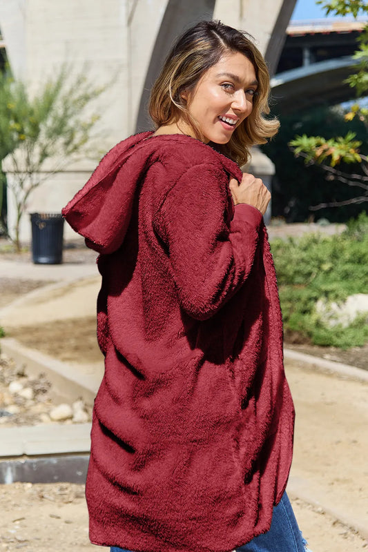 Image of Double Take Full Size Hooded Teddy Bear Jacket with Thumbholes | Queeble.shop