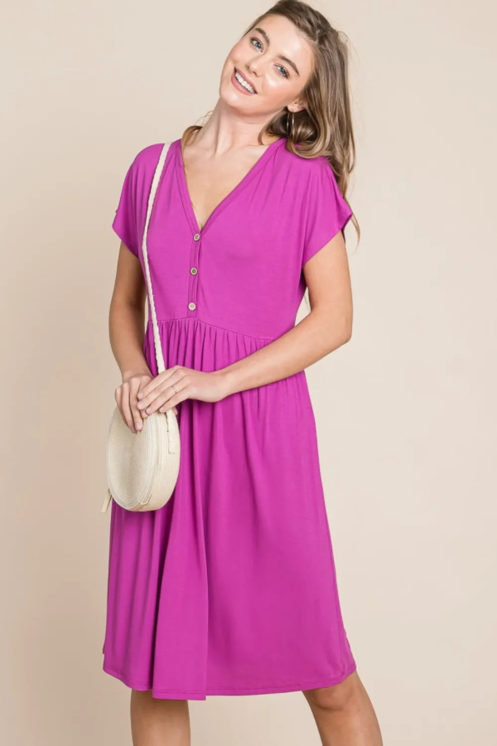 Image of BOMBOM V-Neck Short Sleeve Dress | Queeble.shop