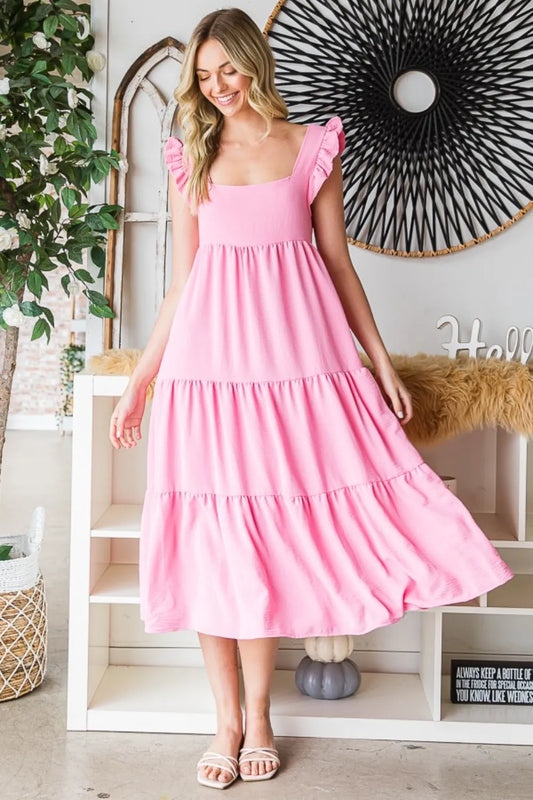 Image of Reborn J Ruffled Sleeveless Tiered Midi Dress | Queeble.shop