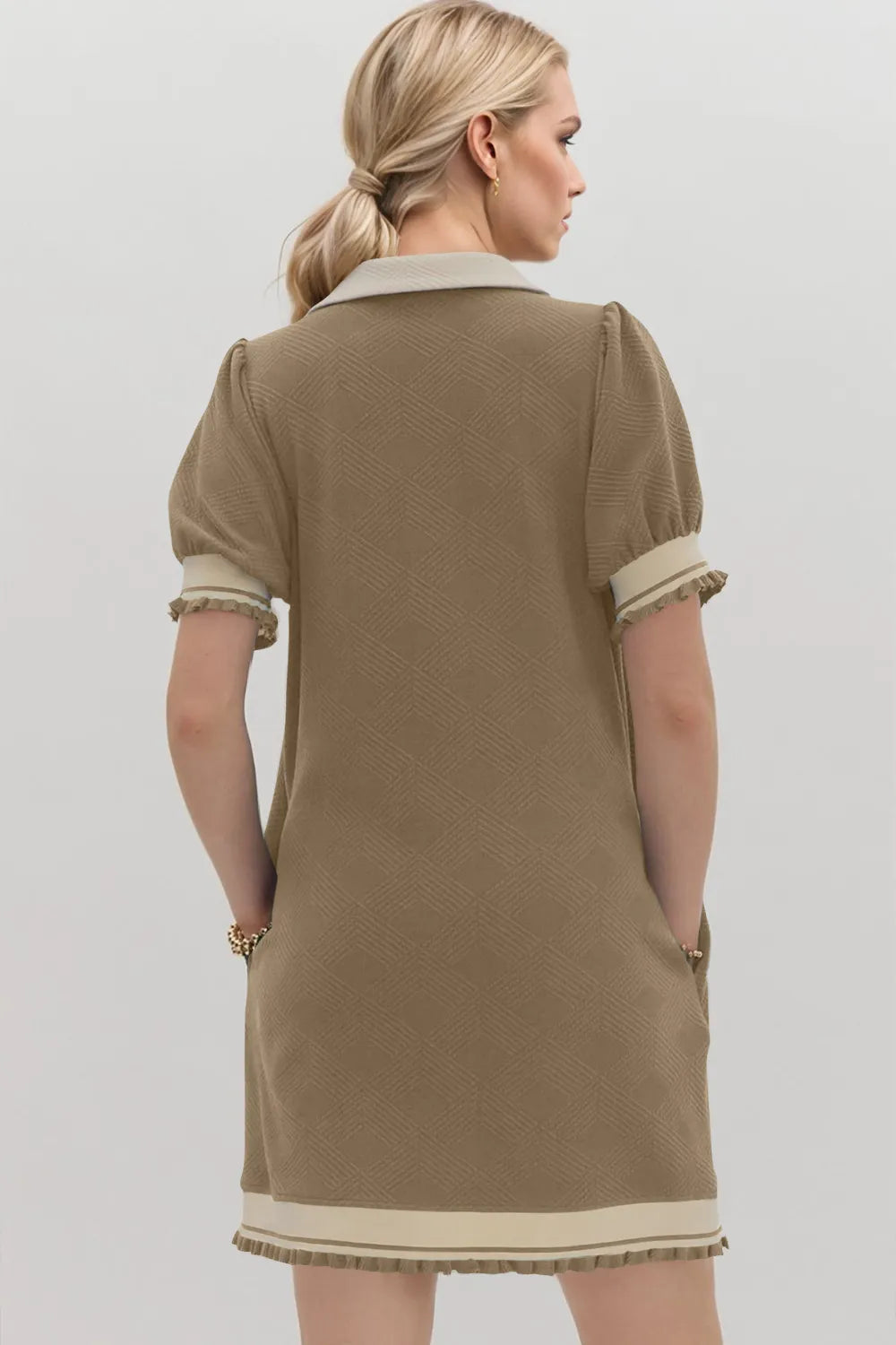Image of Oh Frill Contrast Trim Johnny Collar Short Sleeve Mini Dress | Queeble.shop