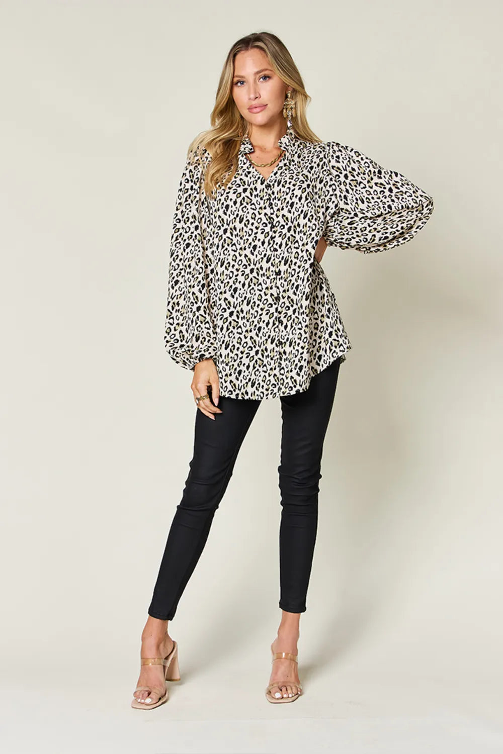 Image of Double Take Full Size Leopard Long Sleeve Blouse | Queeble.shop