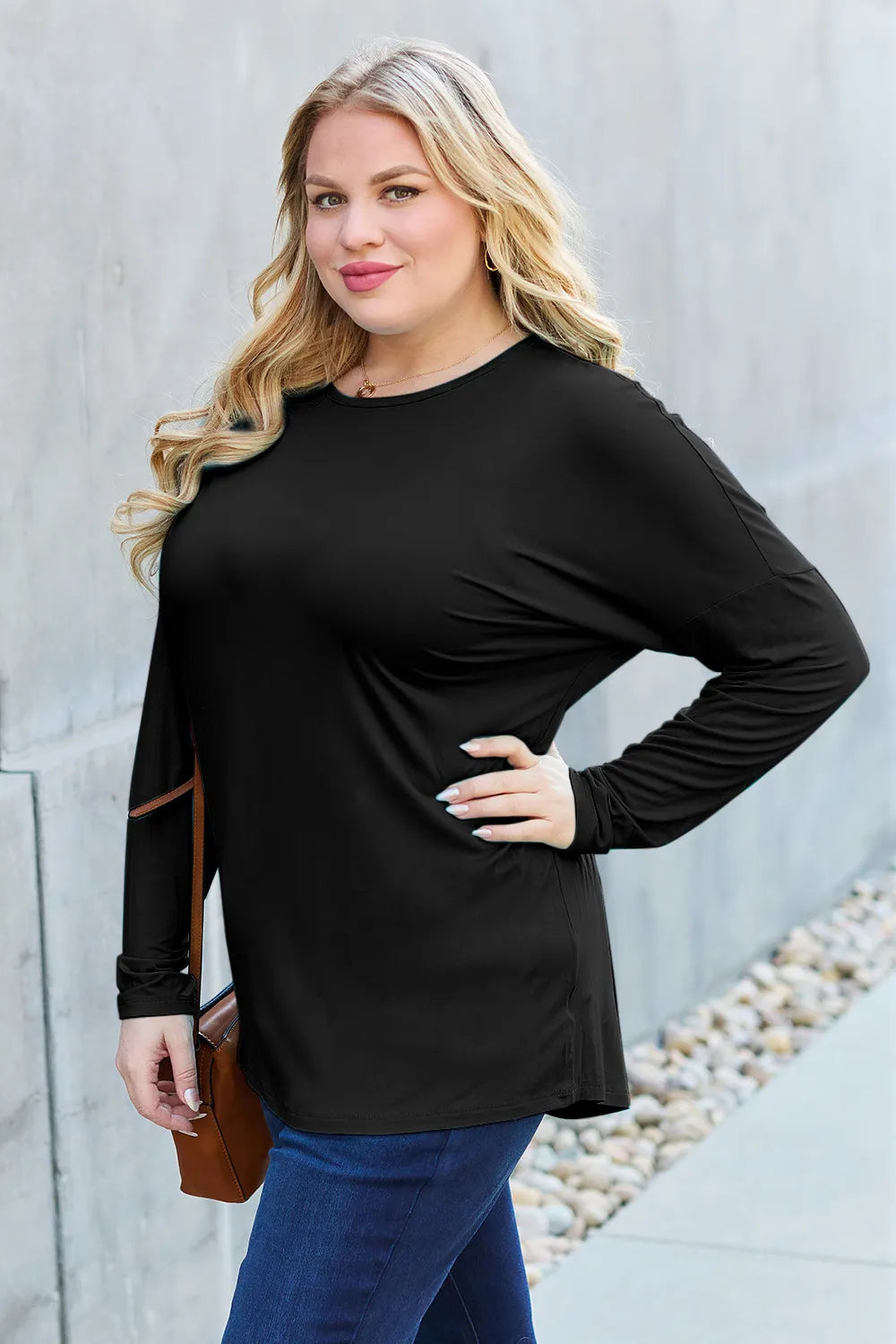 Image of Basic Bae Full Size Round Neck Dropped Shoulder T-Shirt | Queeble.shop
