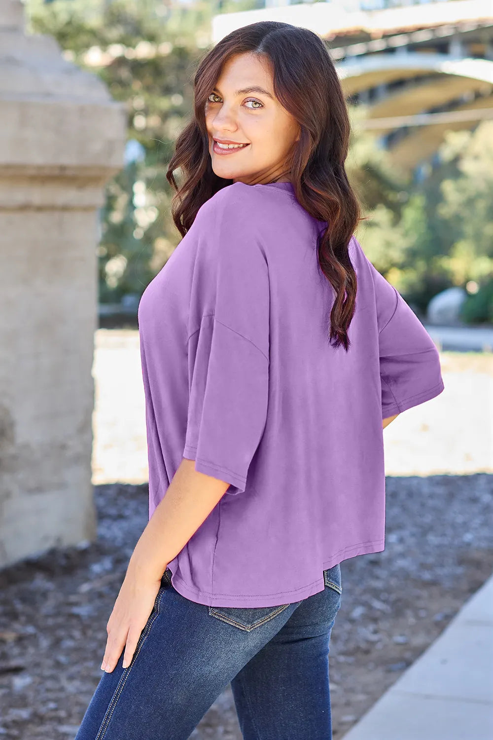 Image of Basic Bae Bamboo Full Size Round Neck Drop Shoulder T-Shirt | Queeble.shop