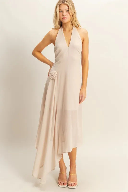 Image of HYFVE Chiffon Halter Asymmetrical Hem Dress | Queeble.shop