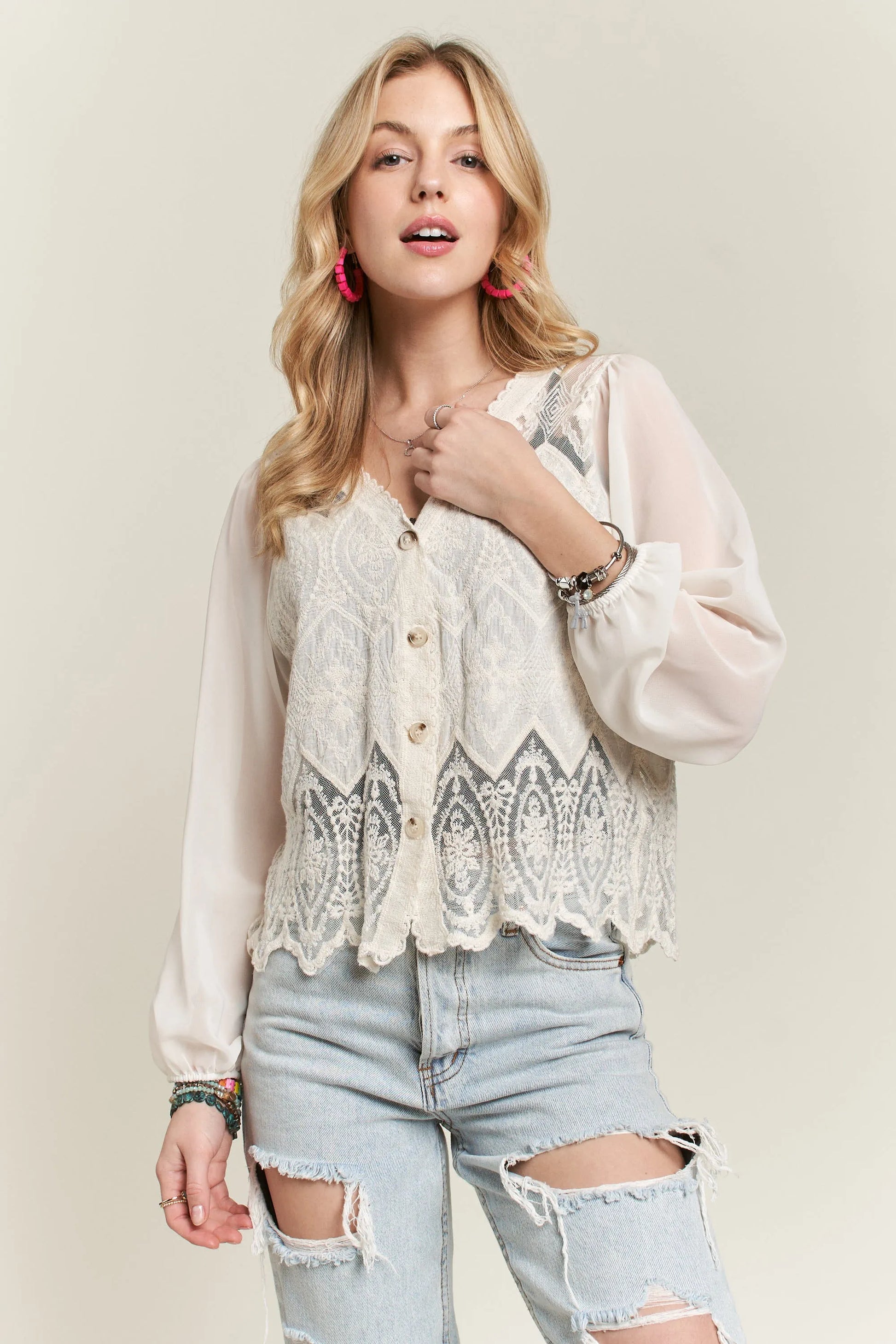 Image of ADORA Button Down Embroidered Blouse | Queeble.shop