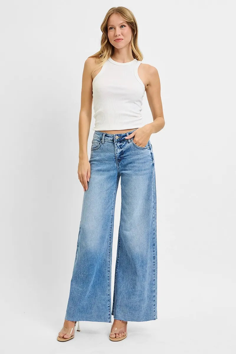 Image of RISEN Full Size Tummy Control High Rise Ankle Palazzo Jeans Plus Size | Queeble.shop