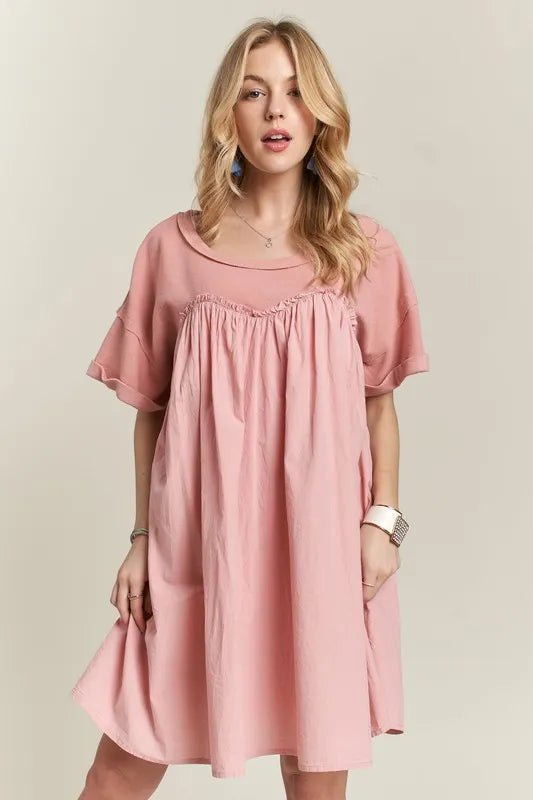 Image of ADORA Round Neck Half Sleeve Babydoll Dress | Queeble.shop