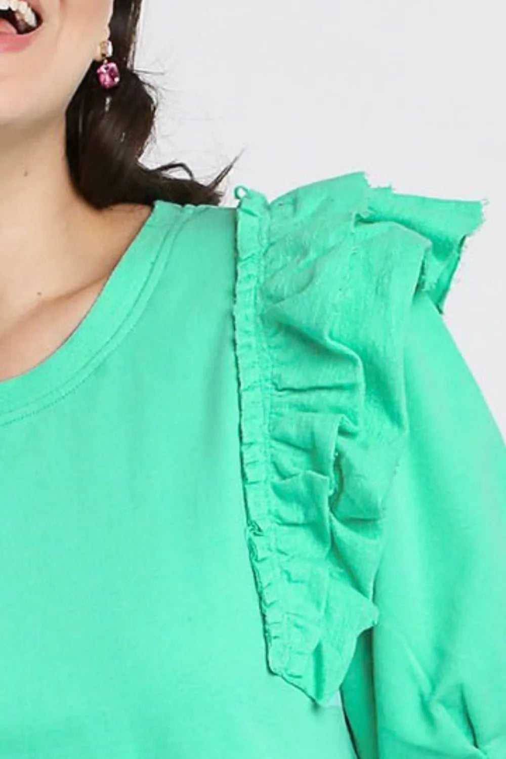 Image of Umgee Full Size French Terry Ruffles Sleeve with Pleats Plus Size | Queeble.shop