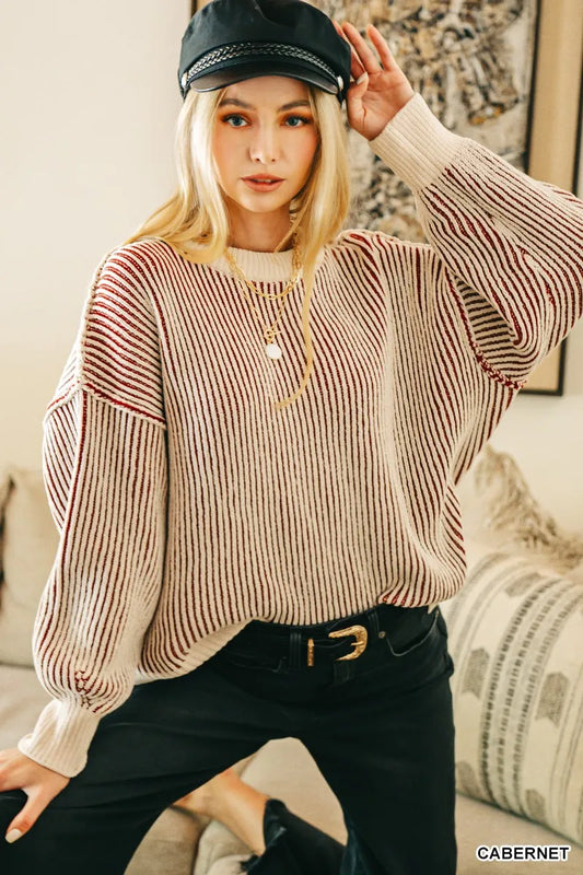 Image of Zenana Two Tone Crewneck Sweater | Queeble.shop