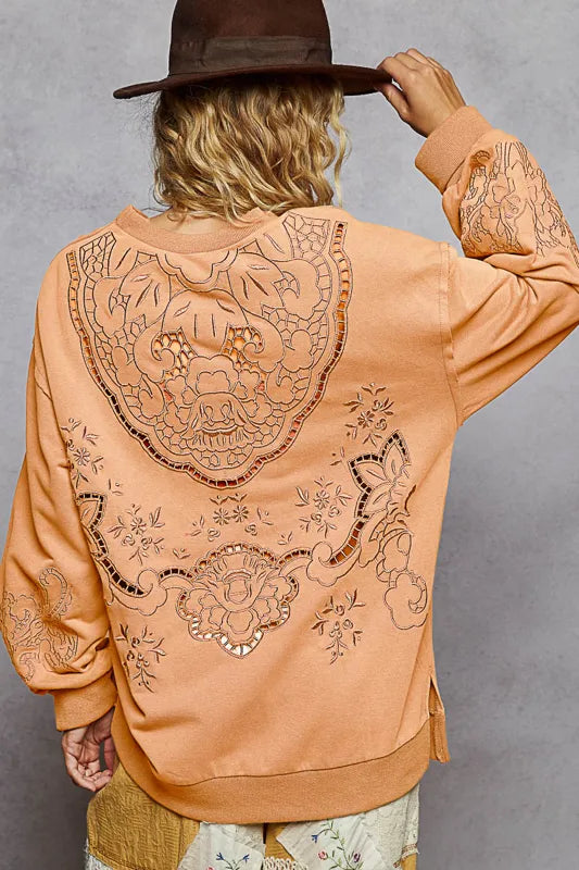Image of POL Round Neck French Terry Sweatshirt with Cutout Detail | Queeble.shop