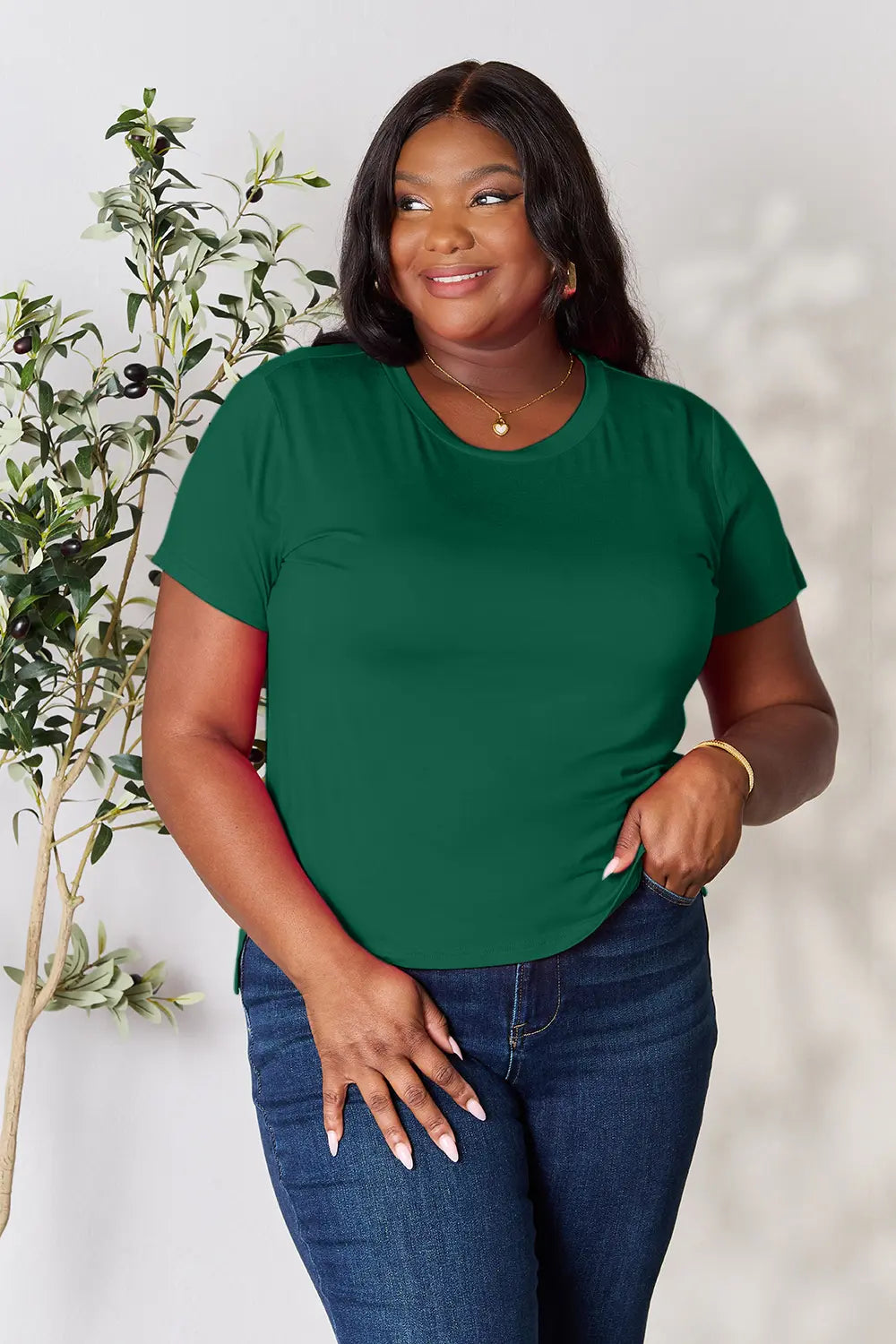 Image of Basic Bae Full Size Round Neck Short Sleeve T-Shirt Plus Size | Queeble.shop