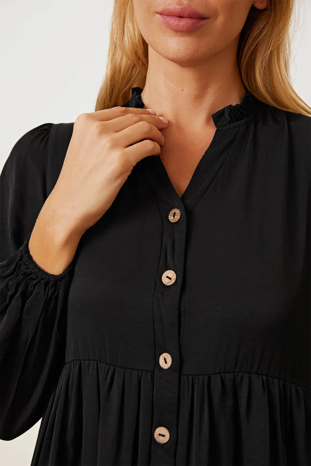 Image of Ruffled Button Up Long Sleeve Tiered Shirt | Queeble.shop
