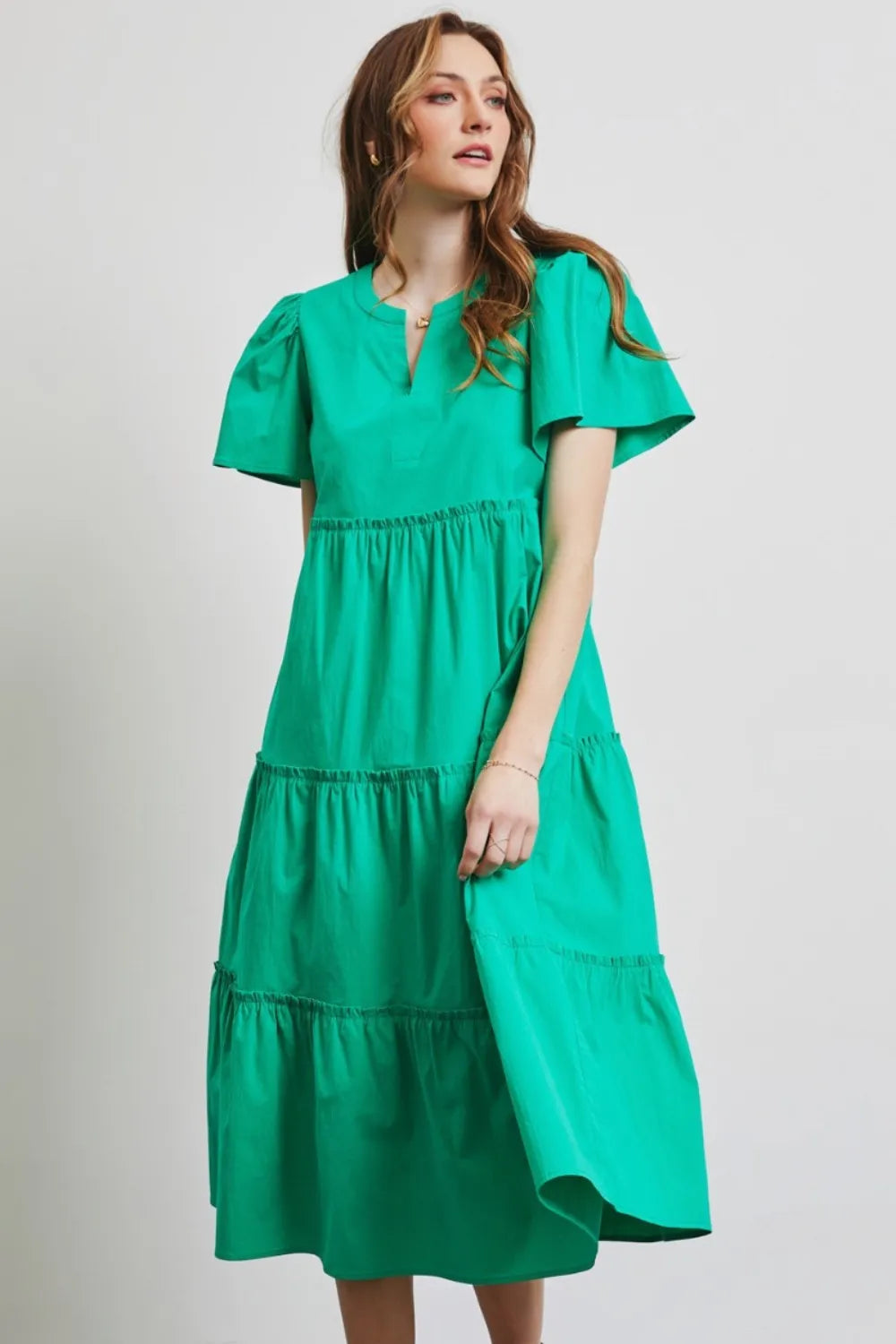 Image of HEYSON Full Size Cotton Poplin Ruffled Tiered Midi Dress | Queeble.shop