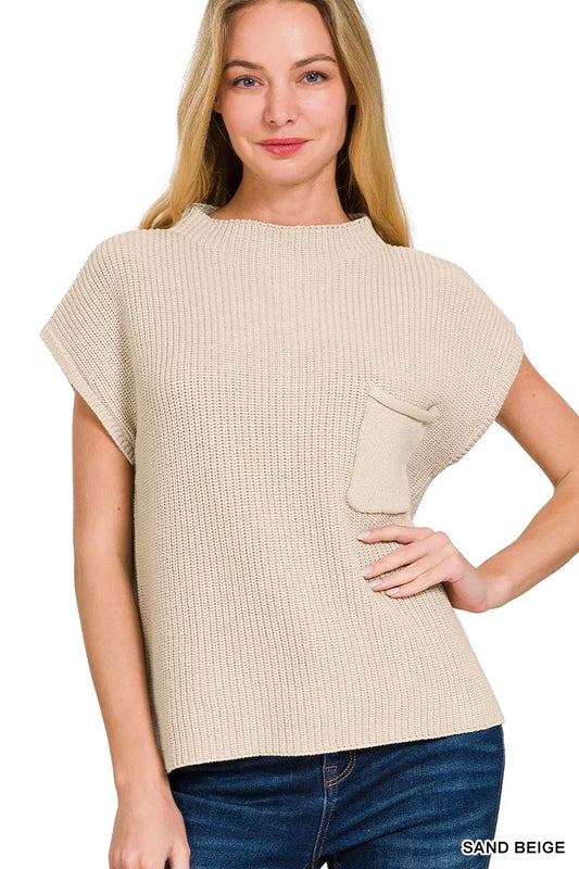 Image of Zenana Mock Neck Short Sleeve Sweater | Queeble.shop