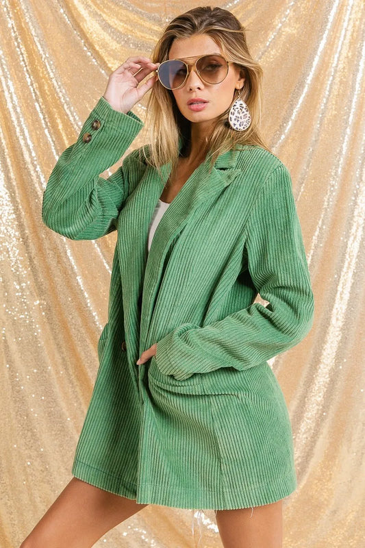 Image of BiBi Vintage Washed Peak Lapel Double Breasted Blazer | Queeble.shop