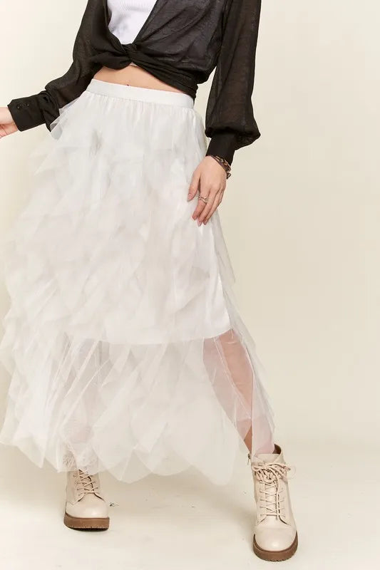 Image of ADORA Ruffled Elastic Waist Midi Skirt | Queeble.shop