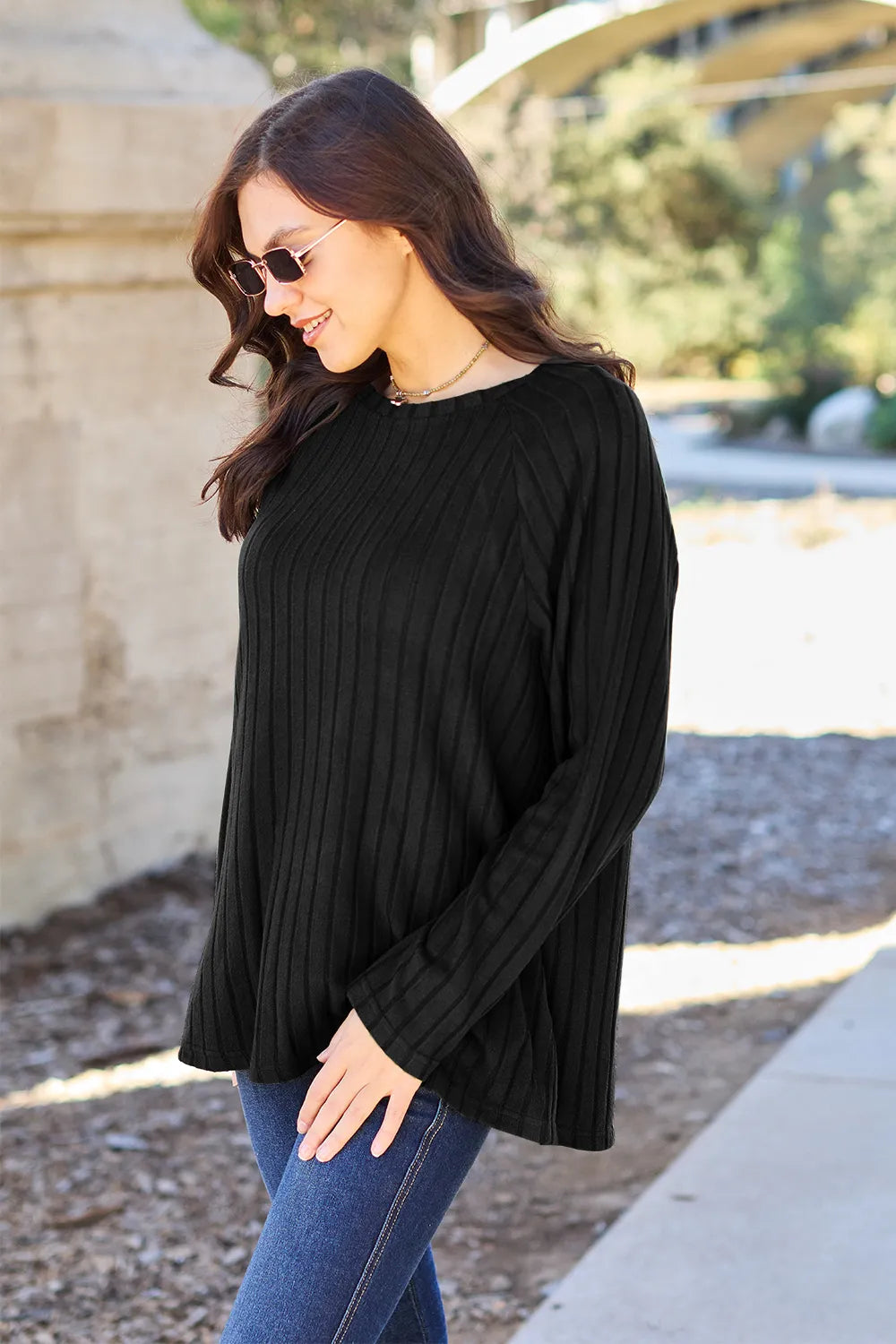 Image of Basic Bae Full Size Ribbed Round Neck Long Sleeve Knit Top | Queeble.shop