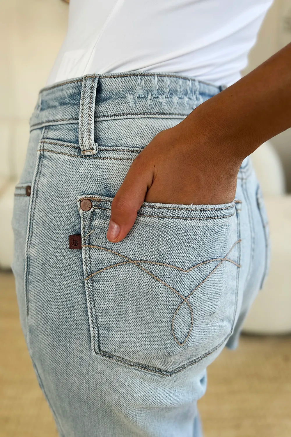 Image of Judy Blue Full Size High Waist Distressed Straight Jeans | Queeble.shop