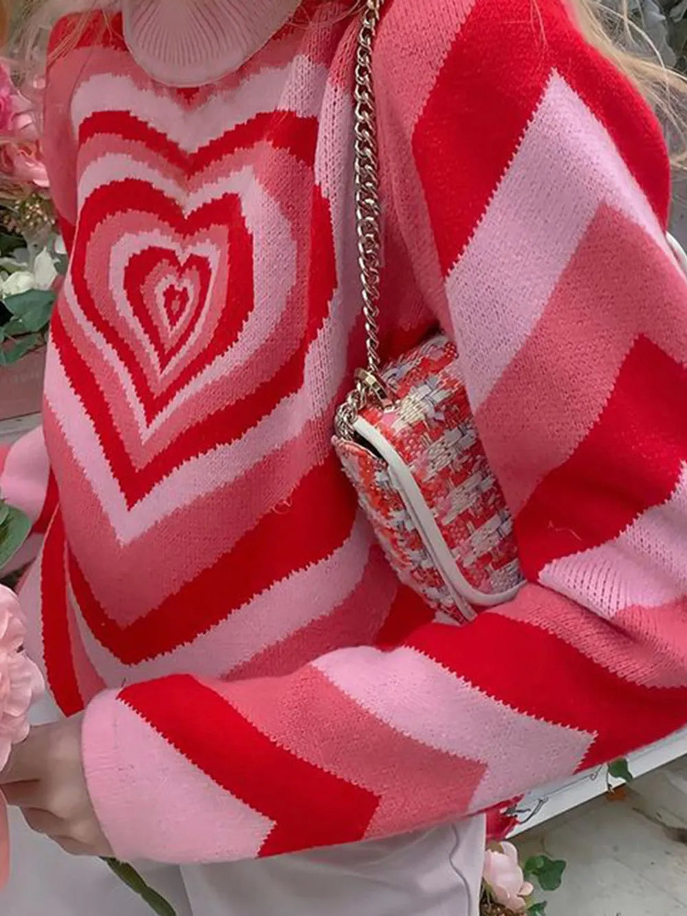Image of Heart Mock Neck Long Sleeve Sweater | Queeble.shop