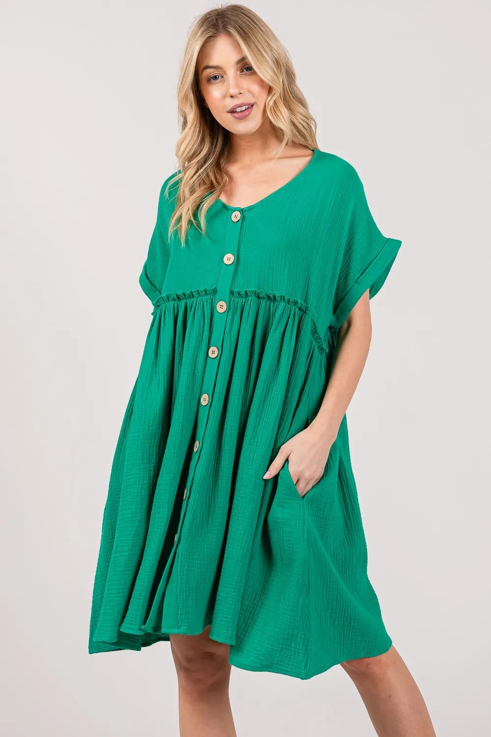 Image of SAGE + FIG Full Size Button Up Short Sleeve Dress | Queeble.shop