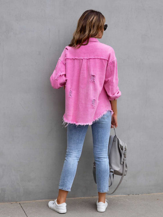 Image of Distressed Drop Shoulder Denim Jacket | Queeble.shop