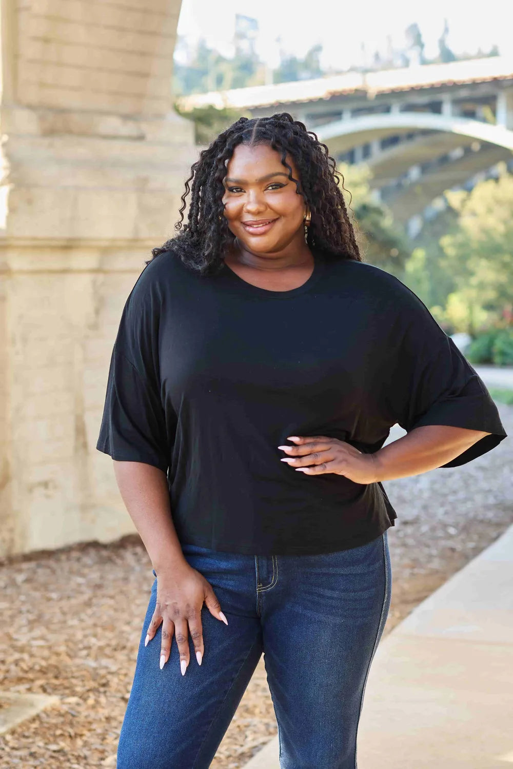 Image of Basic Bae Full Size Round Neck Drop Shoulder T-Shirt | Queeble.shop