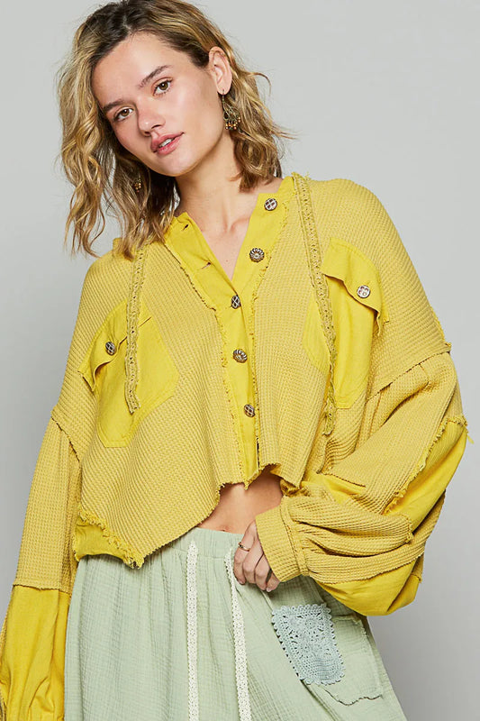 Image of POL Raw Hem Cropped Hooded Jacket | Queeble.shop