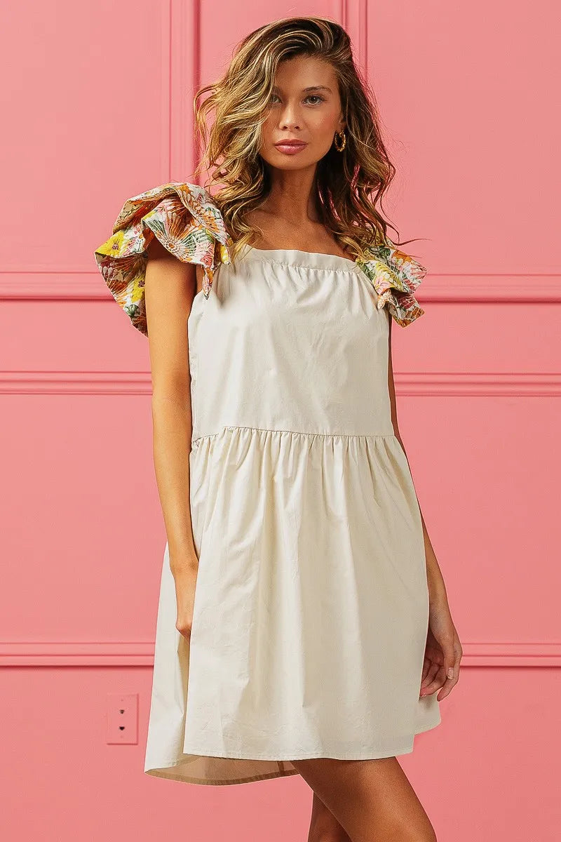 Image of BiBi Flower Embroidered Floral Print Sleeve Dress | Queeble.shop