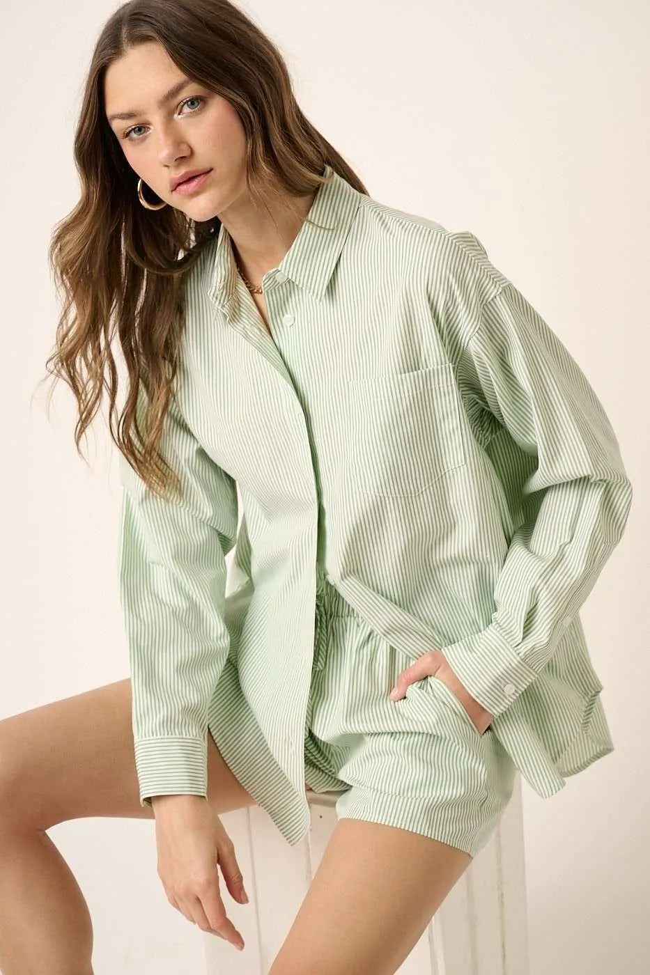 Image of Mittoshop Striped Shirt and Shorts Set | Queeble.shop