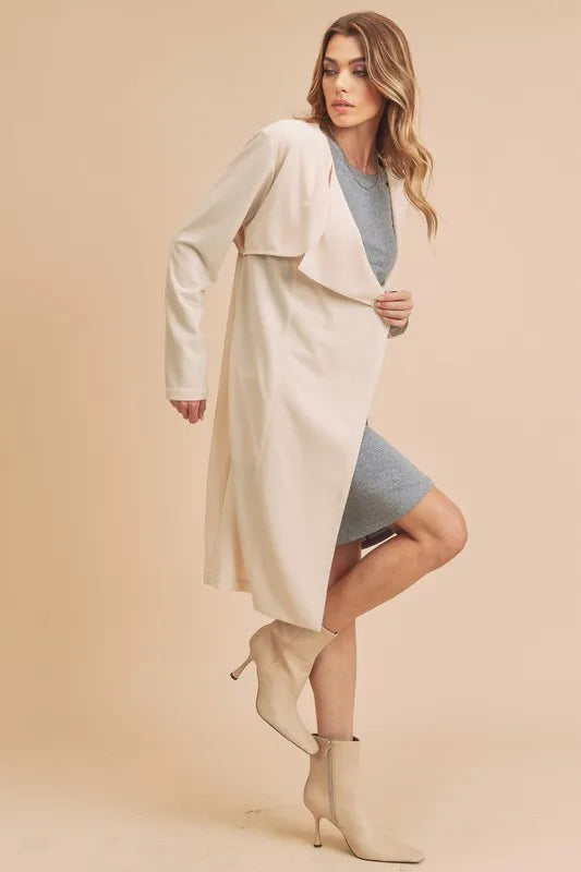 Image of Aemi + Co Open Front Long Sleeve Longline Coat | Queeble.shop