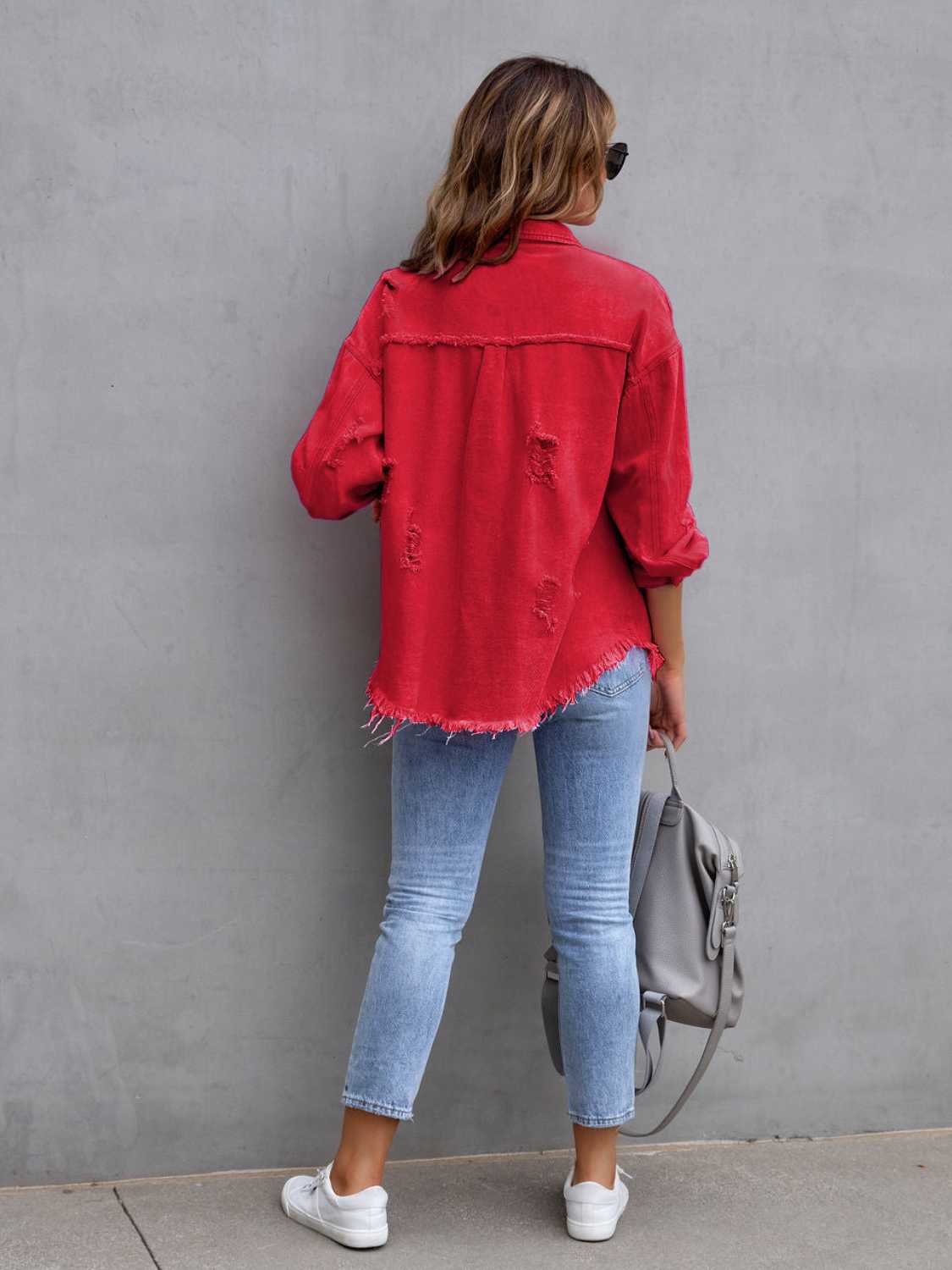 Image of Distressed Drop Shoulder Denim Jacket | Queeble.shop