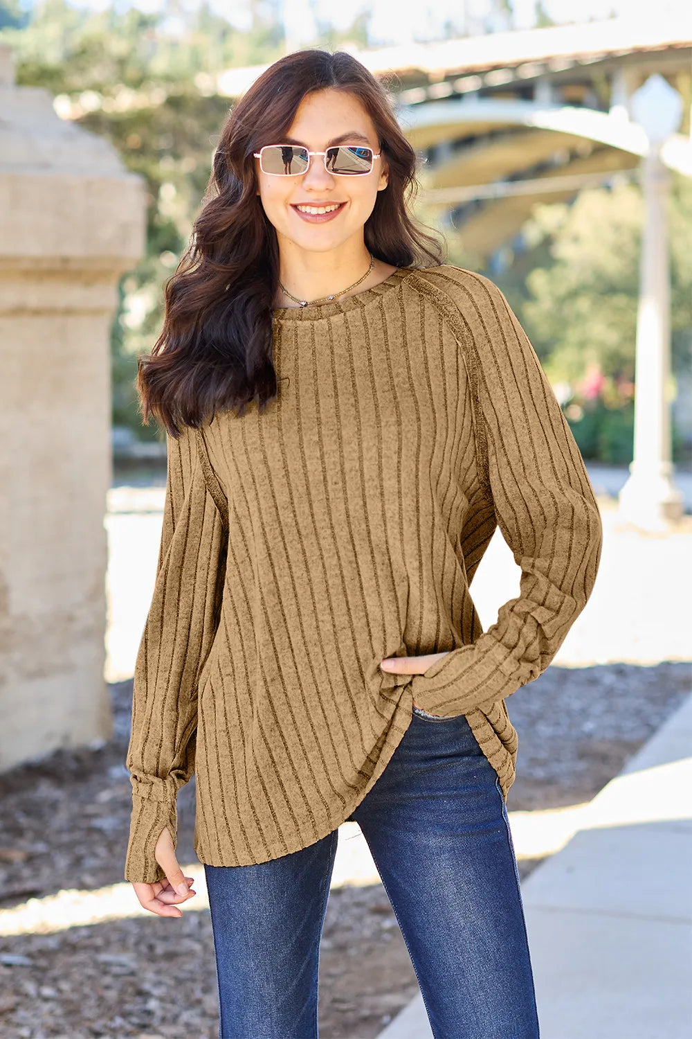 Image of Basic Bae Full Size Ribbed Round Neck Long Sleeve Knit Top | Queeble.shop