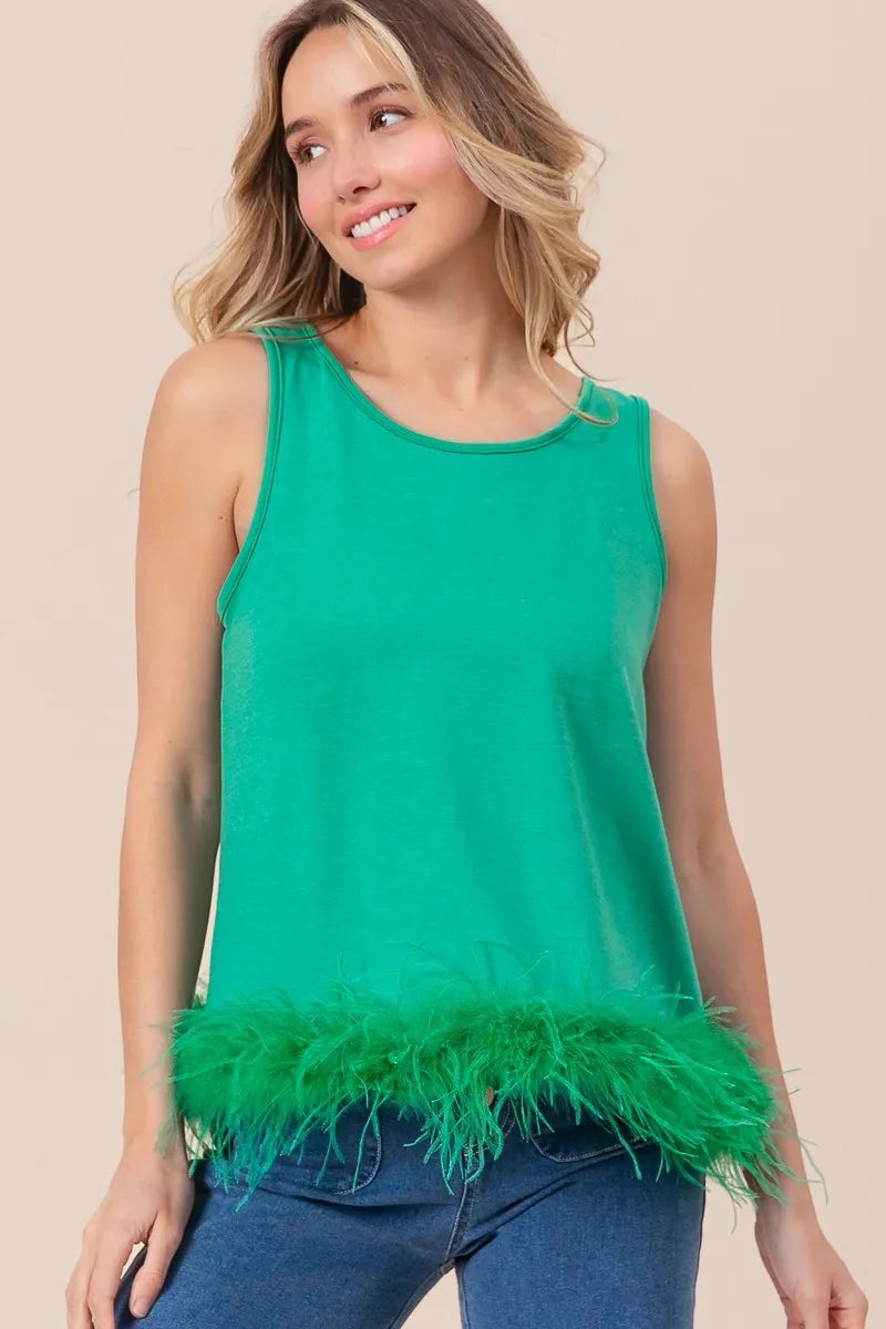 Image of BiBi French Terry Faux Feather Bottom Back Tied Top | Queeble.shop