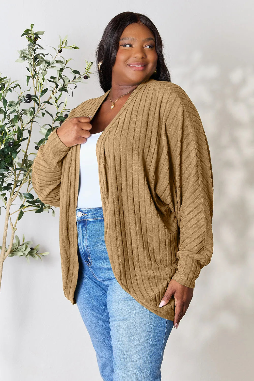 Image of Basic Bae Full Size Ribbed Cocoon Cardigan | Queeble.shop