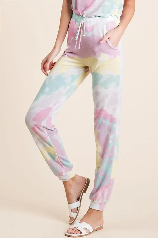 Image of BiBi Tie Dye French Terry Casual Pants | Queeble.shop