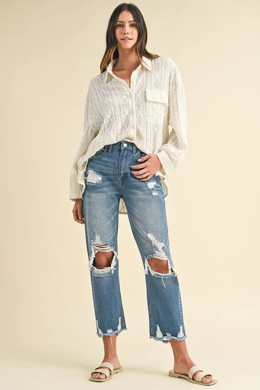 Image of Annie Wear Distressed Raw Hem Cropped Jeans | Queeble.shop
