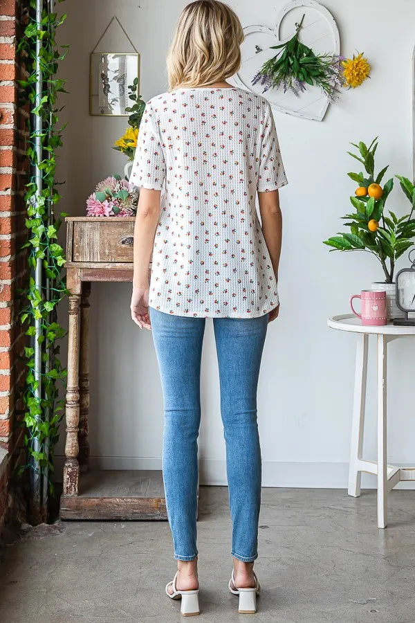 Image of Heimish Full Size Crisscross Ditsy Floral Babydoll Top Plus Size | Queeble.shop