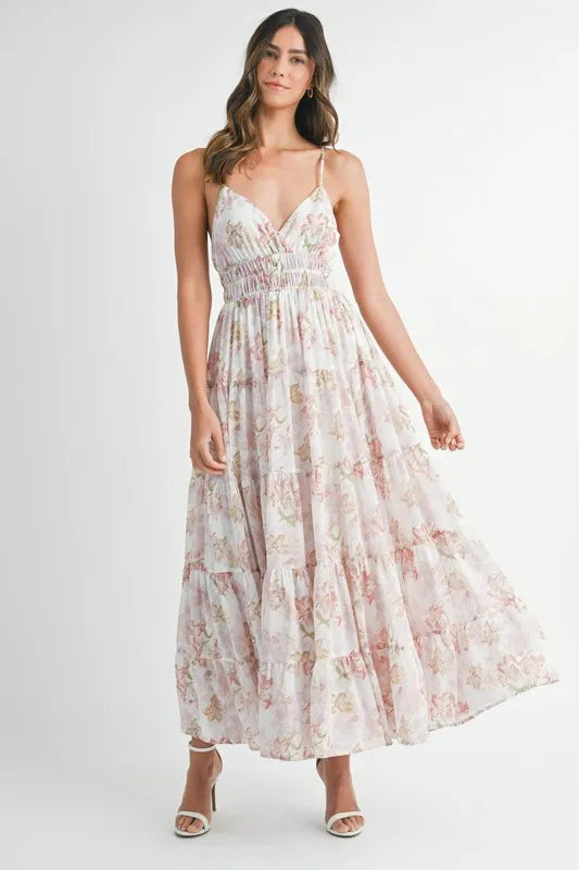 Image of MABLE Floral Print Tiered Cami Maxi Dress | Queeble.shop