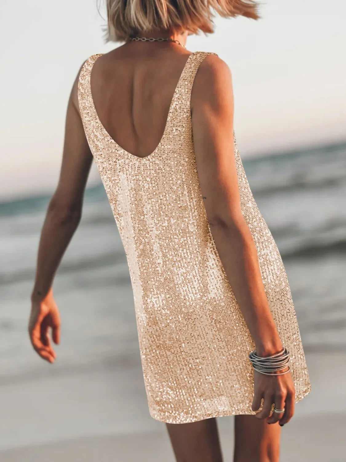 Image of Sequin Scoop Neck Mini Dress | Queeble.shop