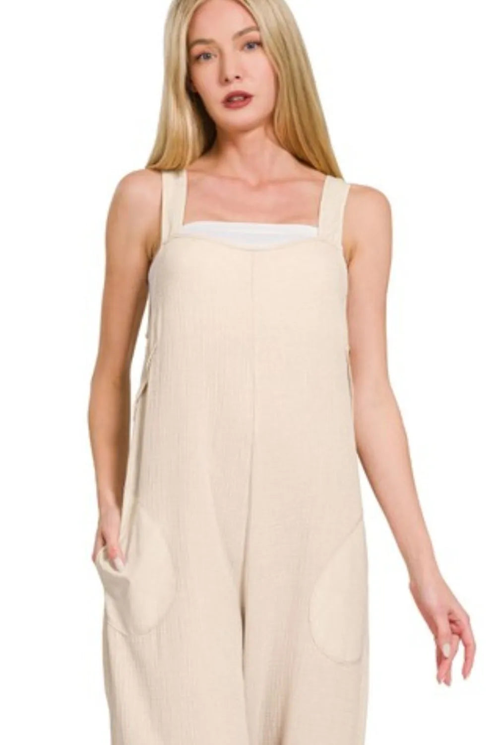 Image of Zenana Double Gauze Washed Wide Leg Overalls | Queeble.shop