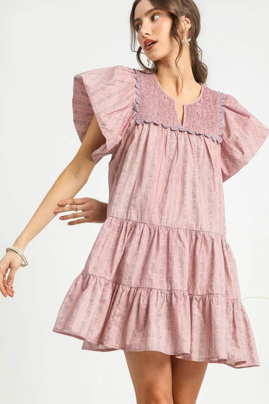 Image of Umgee Floral Ruffled Cap Sleeve Tiered Mini Dress | Queeble.shop