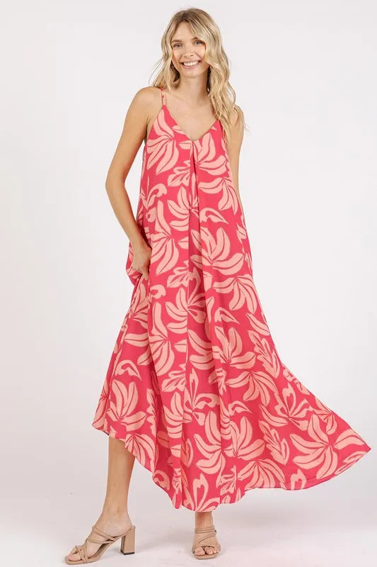 Image of Mittoshop Printed V-Neck Maxi Cami Dress with Pockets | Queeble.shop