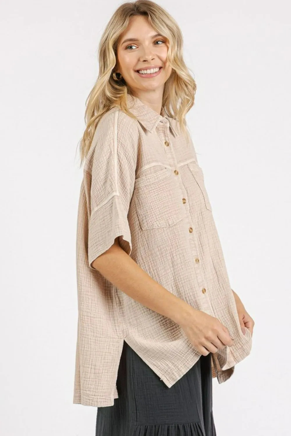 Image of Mittoshop Mineral Wash Gauze Oversized Short Sleeve Shirt | Queeble.shop