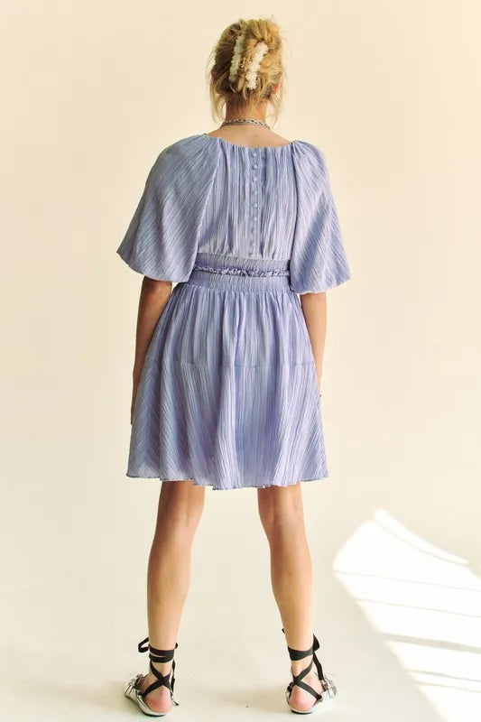 Image of Davi & Dani Back Button Puff Sleeve Mini Dress | Queeble.shop