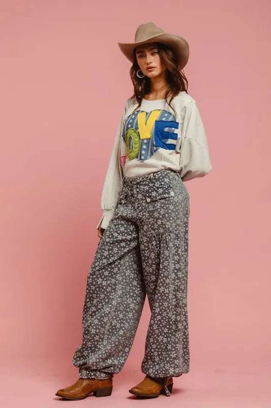 Image of BiBi LOVE Heart Patch Slit French Terry Sweatshirt | Queeble.shop